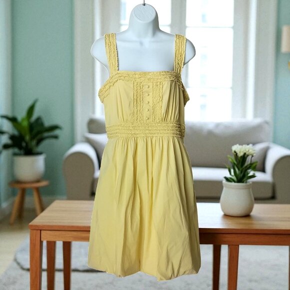 BCBG Max Azria Dresses & Skirts - BCBGMAXAZRIA Yellow Smocked Boho Chic A-Line Sundress Tie Back Size S